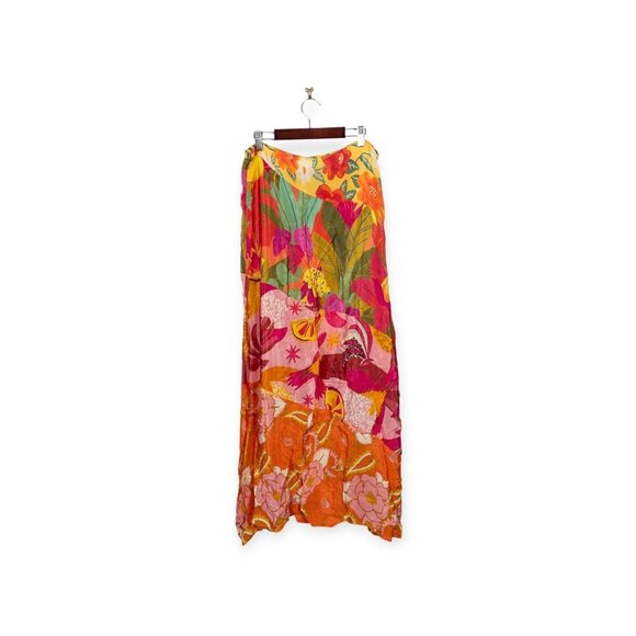 NWT Farm Rio X Anthropologie Tropical Floral Print Skirt SZ L Orange Florals - Picture 4 of 12